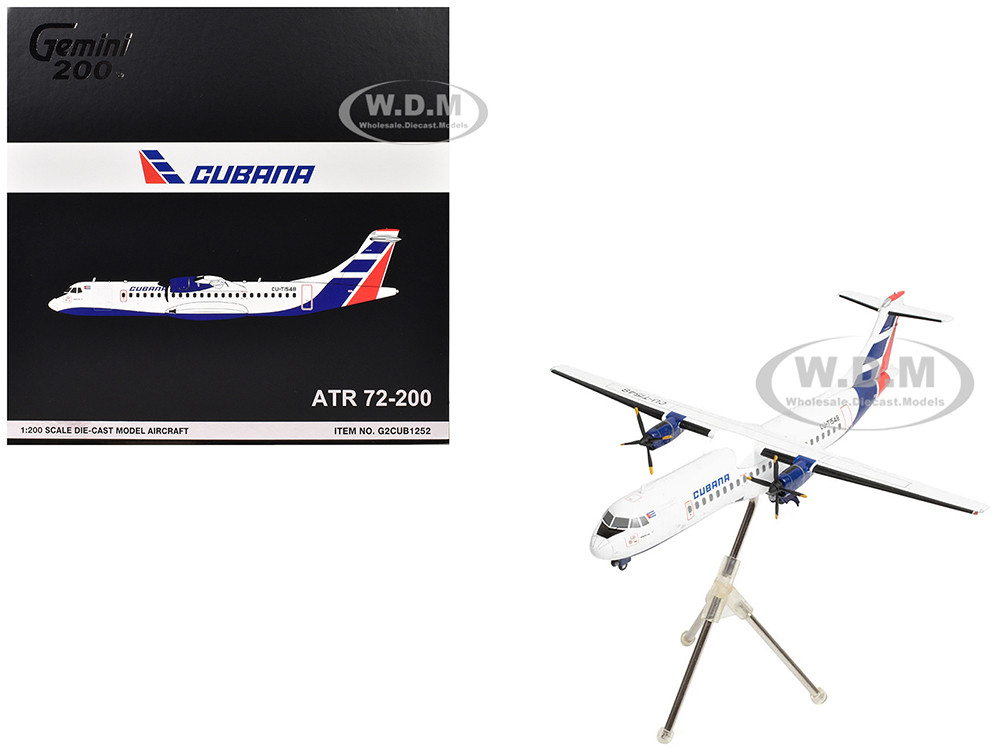 ATR 72-200 Commercial Aircraft "Cubana de Aviacion" (CU-T1548) White with Red and Blue Tail "Gemini 200" Series 1/200 Diecast Model Airplane by GeminiJets diecast model