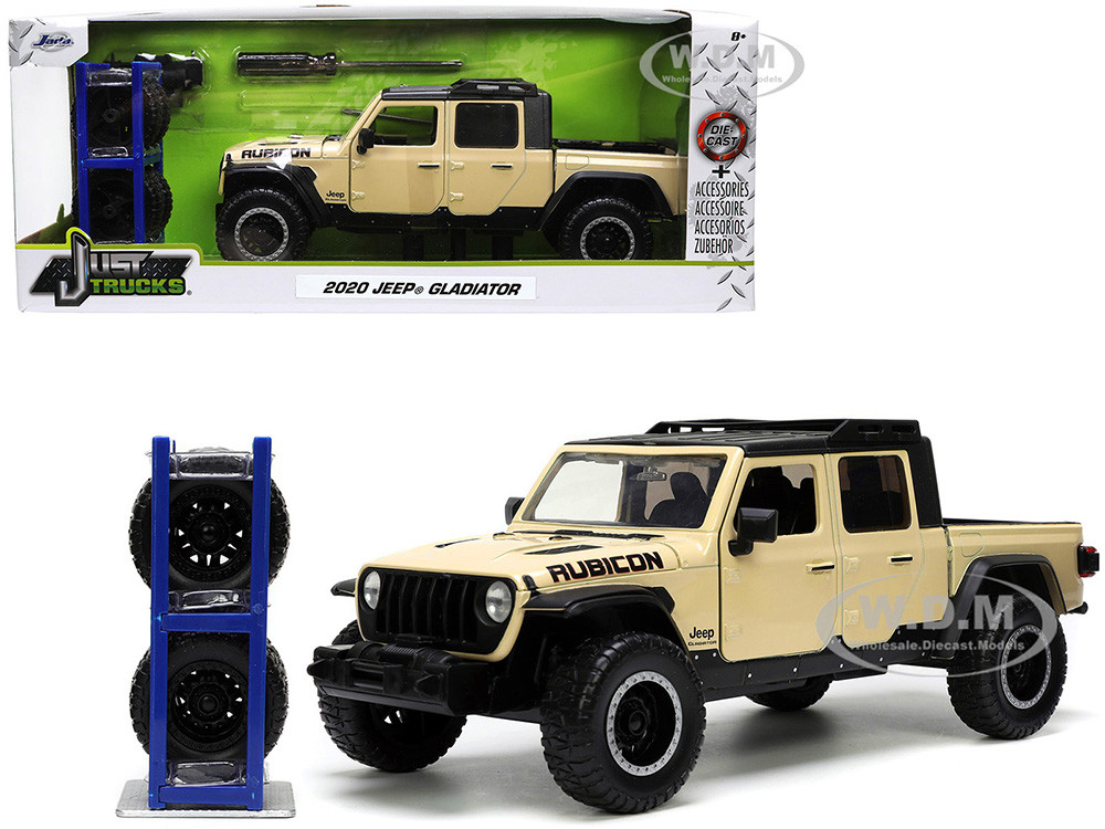 2020 Jeep Gladiator Rubicon Pickup Truck Cream with Roof Rack with Extra Wheels "Just Trucks" Series 1/24 Diecast Model Car by Jada diecast model