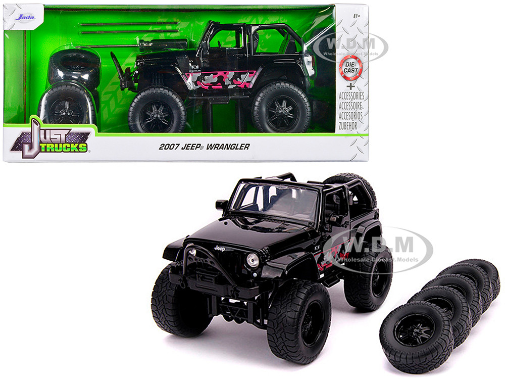 2007 Jeep Wrangler Black with Extra Wheels "Just Trucks" Series 1/24 Diecast Model Car by Jada diecast model