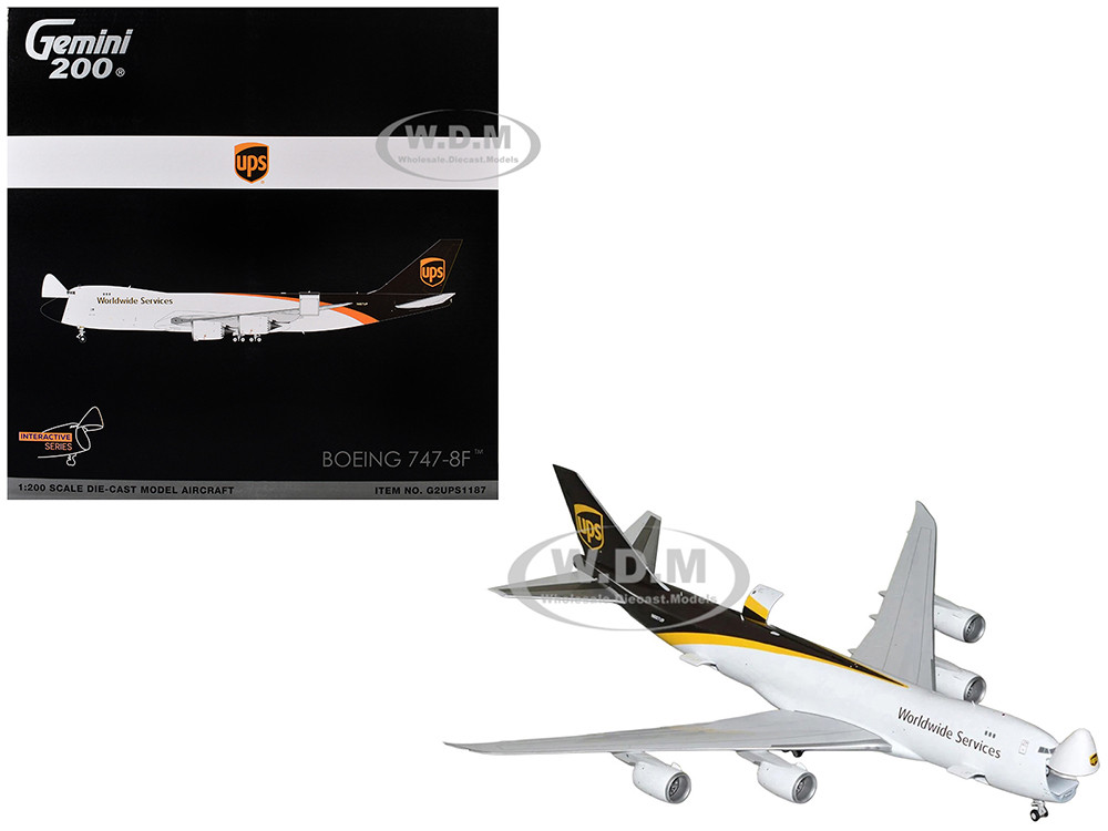 Boeing 747-8F Commercial Aircraft "UPS Worldwide Services" (N607UP) White with Brown Tail "Gemini 200 - Interactive Series" Series 1/200 Diecast Model Airplane by GeminiJets diecast model