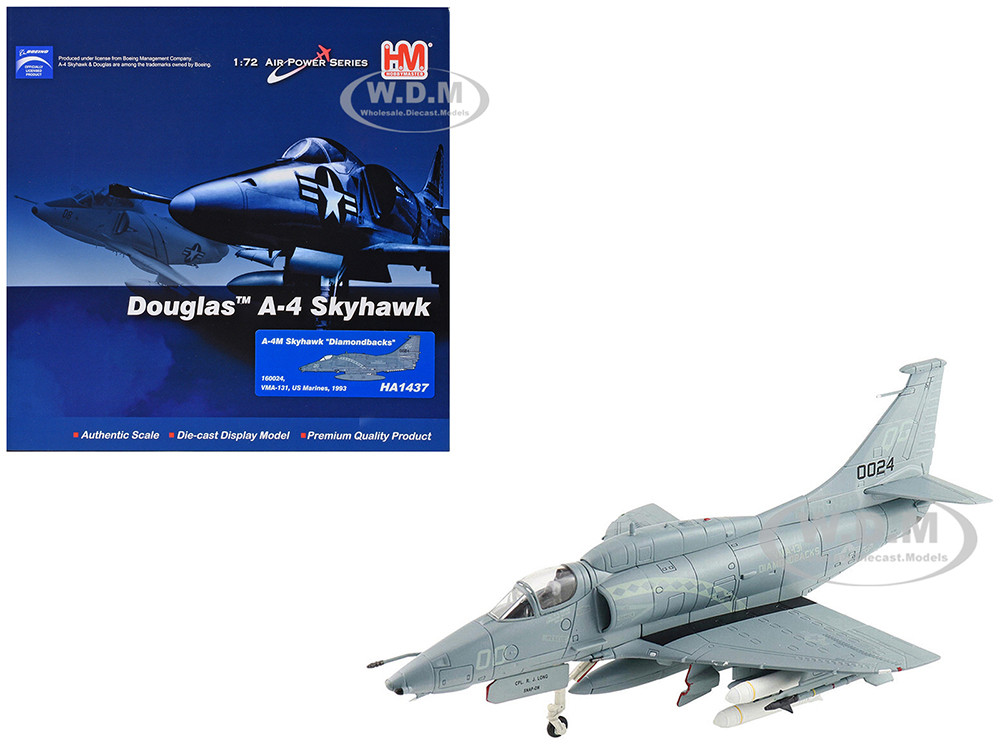 Douglas A-4M Skyhawk Aircraft "VMA-131 Diamondbacks" (1993) United States Marines "Air Power Series" 1/72 Diecast Model by Hobby Master diecast model