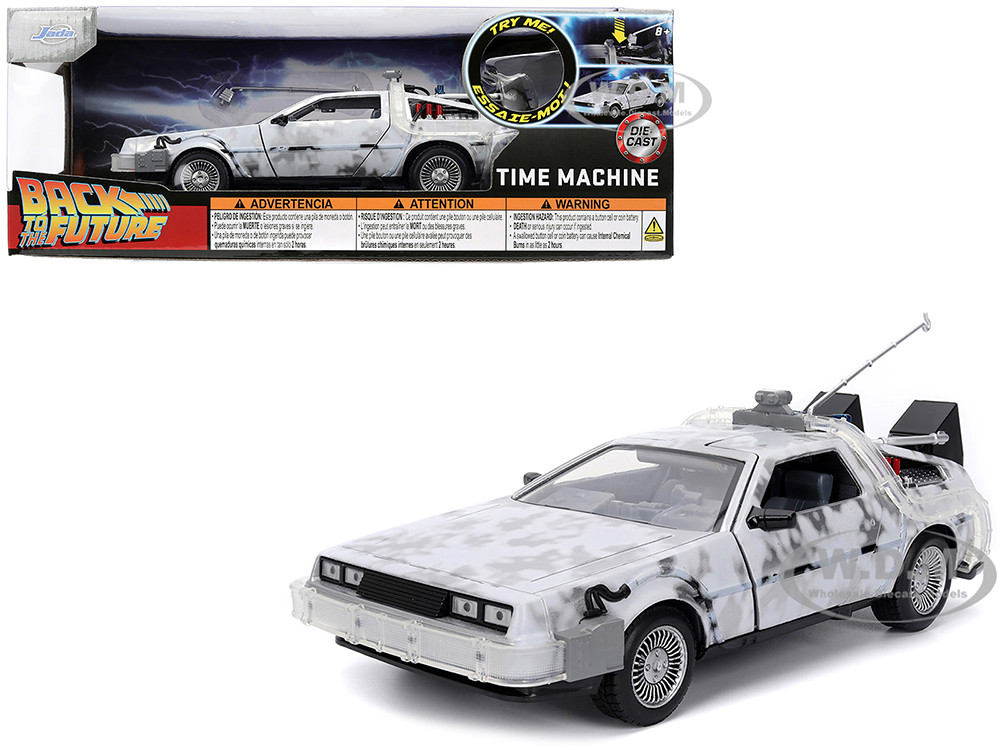 DMC DeLorean Time Machine Brushed Metal (Frost Version) with Lights "Back to the Future" (1985) Movie "Hollywood Rides" Series 1/24 Diecast Model Car by Jada diecast model