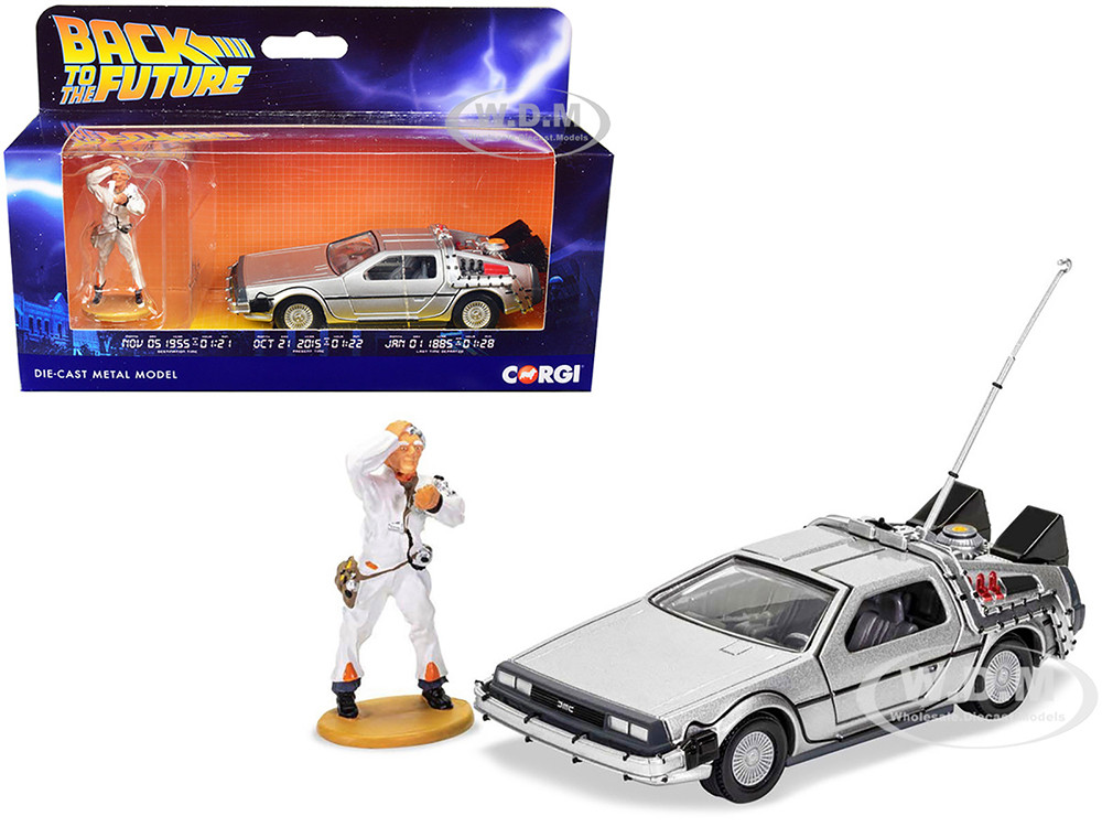 DMC DeLorean Time Machine with Doc Brown Figure "Back to the Future" (1985) Movie Diecast Model Car by Corgi diecast model