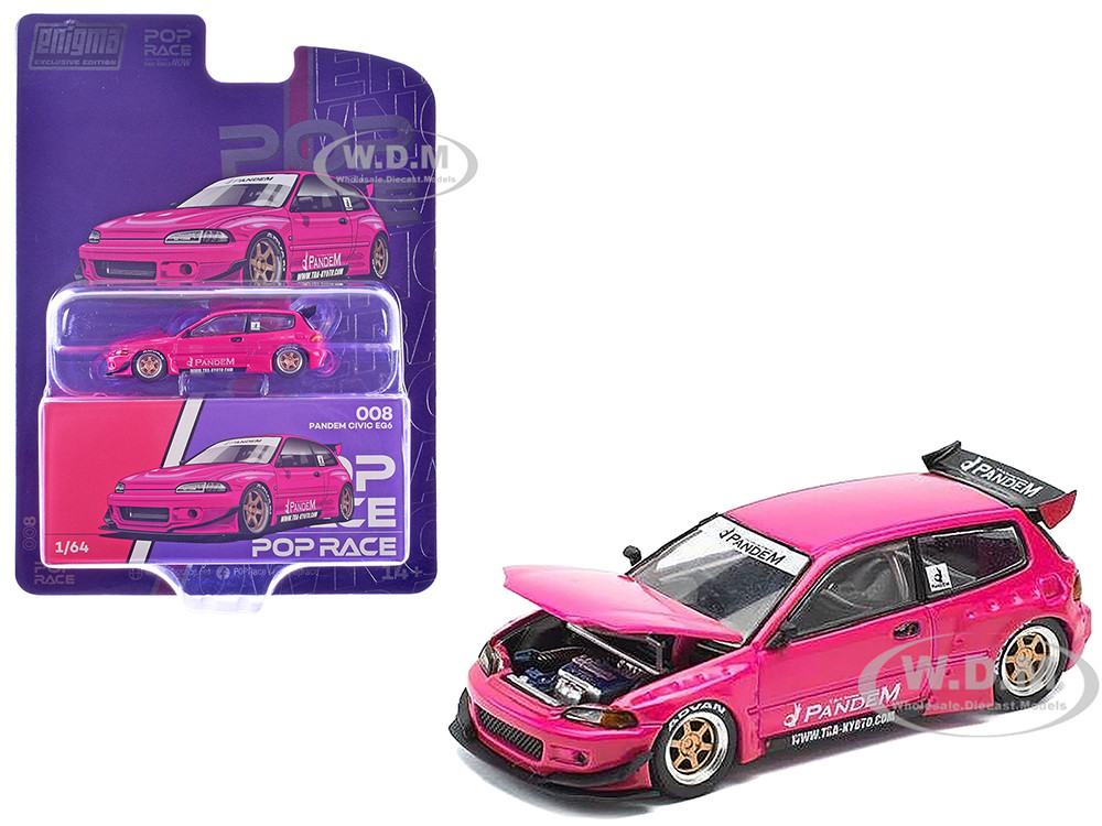 Pandem Civic EG6 RHD (Right Hand Drive) Pink "Enigma Exclusive Edition" 1/64 Diecast Model Car by Pop Race diecast model