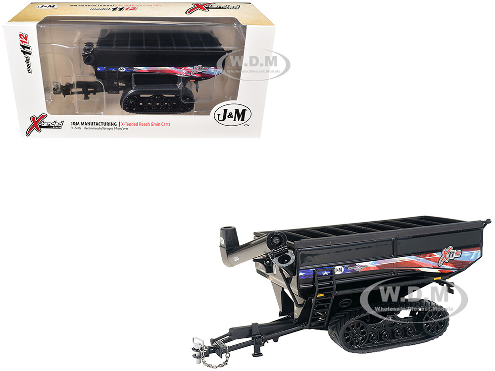 J&M 1112 X-Tended Reach Patriotic Grain Cart with Tracks Black 1/64 Diecast Model by SpecCast diecast model