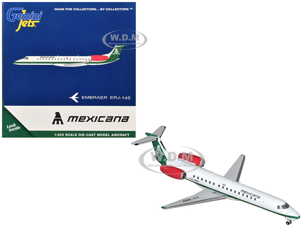 Embraer ERJ-145 Commercial Aircraft "Mexicana de Aviacion" (XA-MBR) White with Green Stripes 1/400 Diecast Model Airplane by GeminiJets diecast model