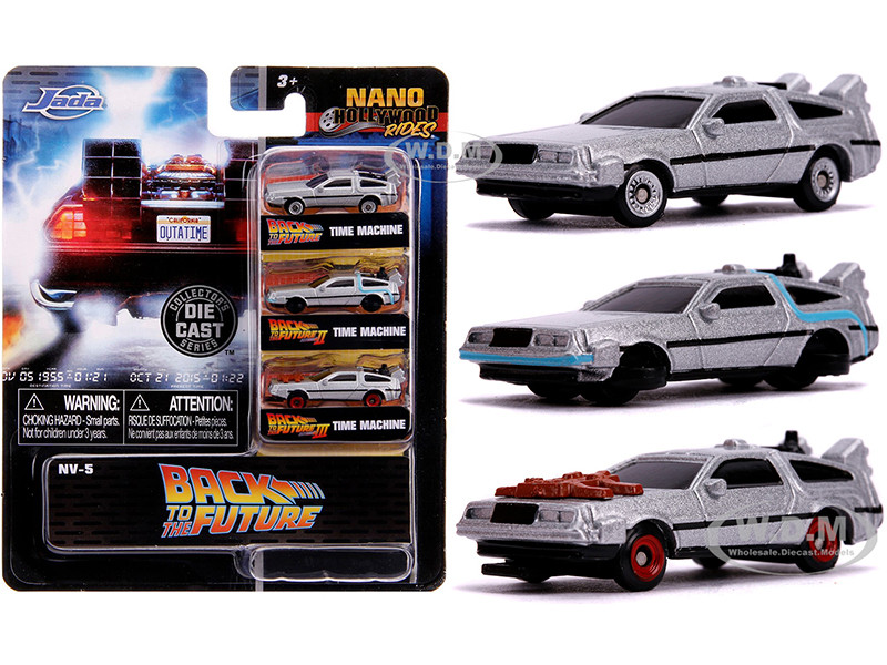 "Back to the Future" Time Machine 3 piece Set "Nano Hollywood Rides" Diecast Model Cars by Jada diecast model
