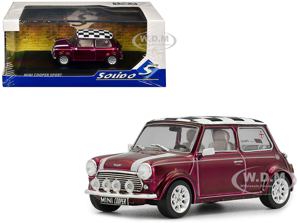 1997 Mini Cooper Sport Purple Metallic with White Stripes and Checkered Top 1/43 Diecast Model Car by Solido diecast model
