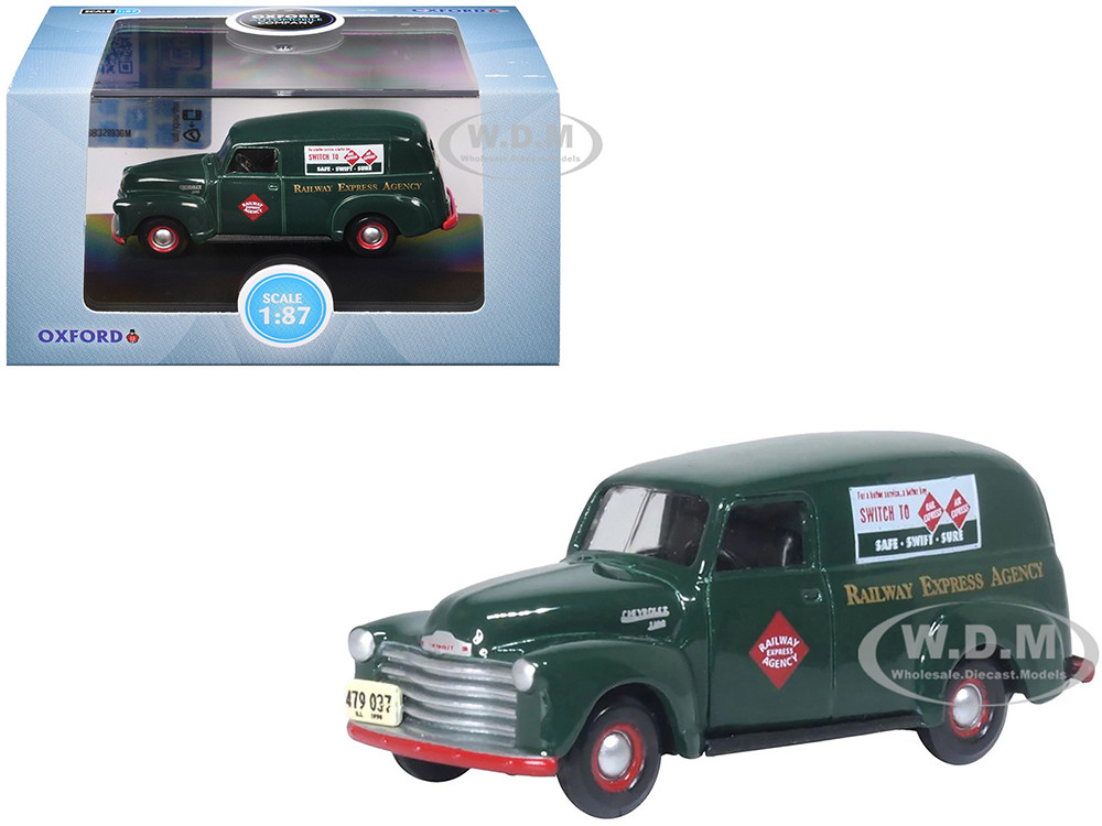 1950 Chevrolet Panel Van "Railway Express Agency" Dark Green 1/87 (HO) Scale Diecast Model Car by Oxford Diecast diecast model
