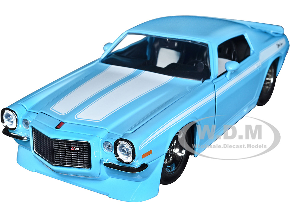 1971 Chevrolet Camaro Z/28 Light Blue with White Stripes "Bigtime Muscle" Series 1/24 Diecast Model Car by Jada diecast model