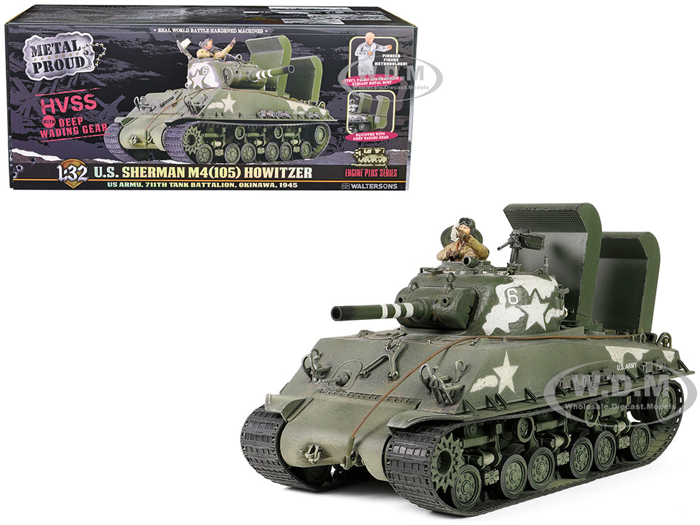 Sherman M4 (105) Howitzer Medium Tank "US Army, 711th Tank Battalion, Okinawa" (1945) "Engine Plus" Series 1/32 Diecast Model by Metal Proud diecast model