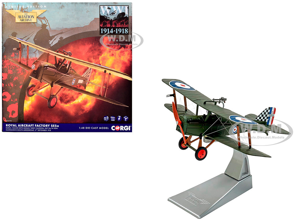 Royal Aircraft Factory SE5a Biplane Aircraft "D6864, Major Keith Logan Caldwell, No. 74 Squadron, Clairmarais South Aerodrome" (1918) Royal Air Force "The Aviation Archive" Series 1/48 Diecast Model by Corgi diecast model