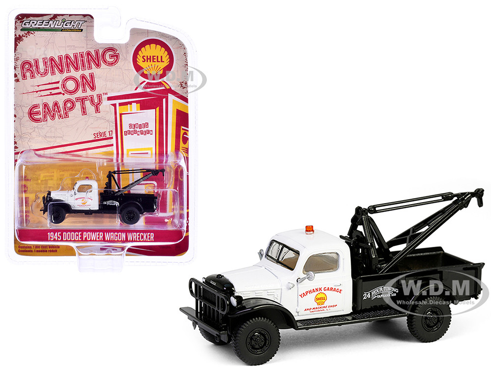 1945 Dodge Power Wagon Wrecker Tow Truck "Shell Oil" White and Black "Running on Empty" Series 17 1/64 Diecast Model Car by Greenlight diecast model
