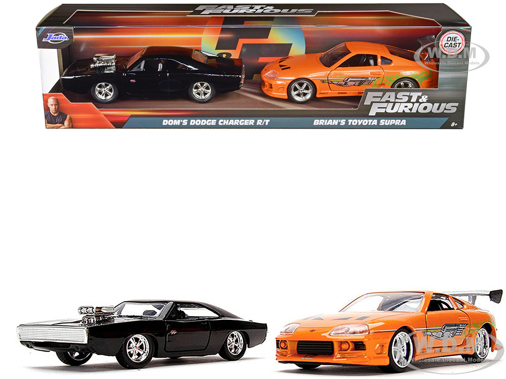 Dom's Dodge Charger R/T Black and Brian's Toyota Supra Orange Set of 2 pieces "Fast & Furious" Series 1/32 Diecast Model Cars by Jada diecast model