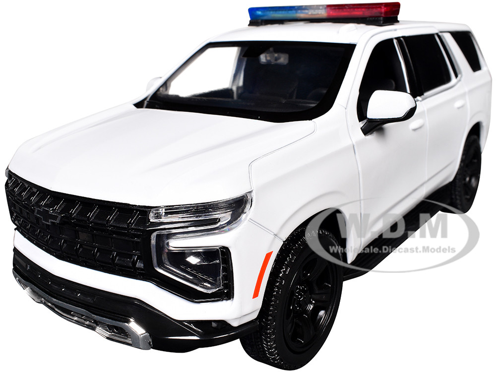 2025 Chevrolet Tahoe PPV White "Builder's Kit" with Flashing Light Bar and Front and Rear Lights and Sounds 1/24 Diecast Model Car by Motormax diecast model
