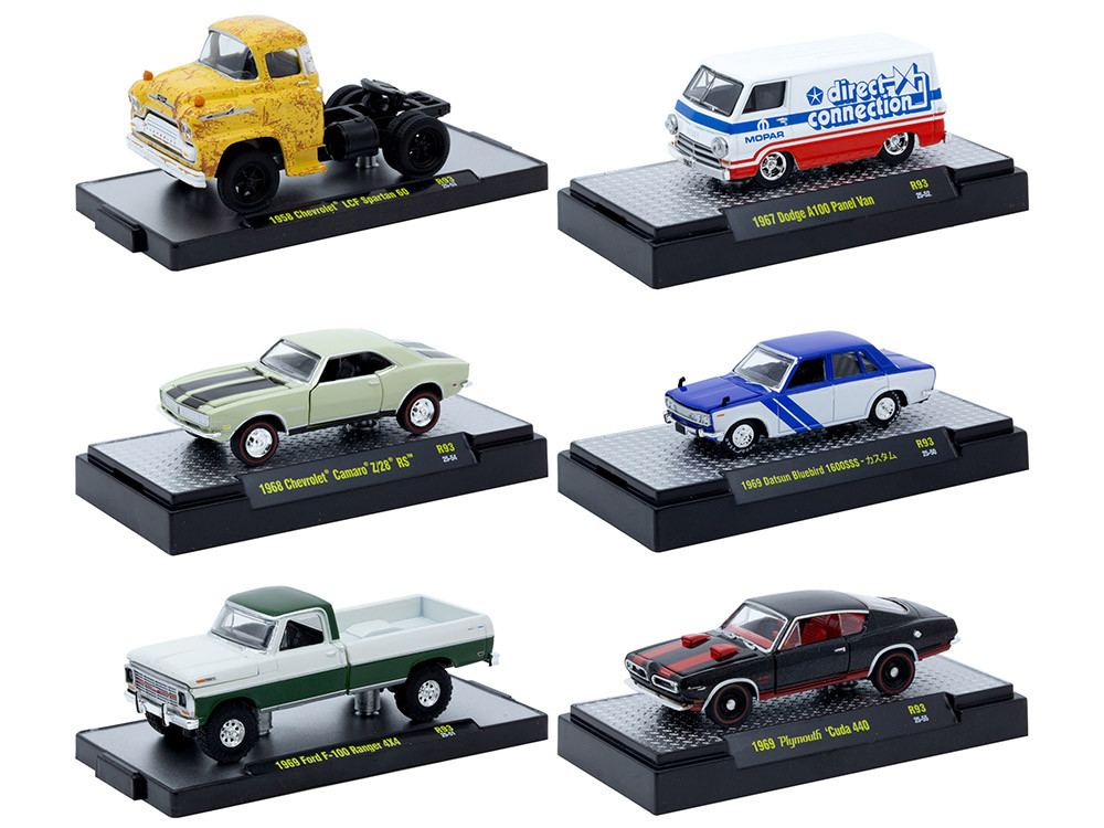 "Auto Meets" Set of 6 Cars IN DISPLAY CASES Release 93 Limited Edition 1/64 Diecast Model Cars by M2 Machines diecast model