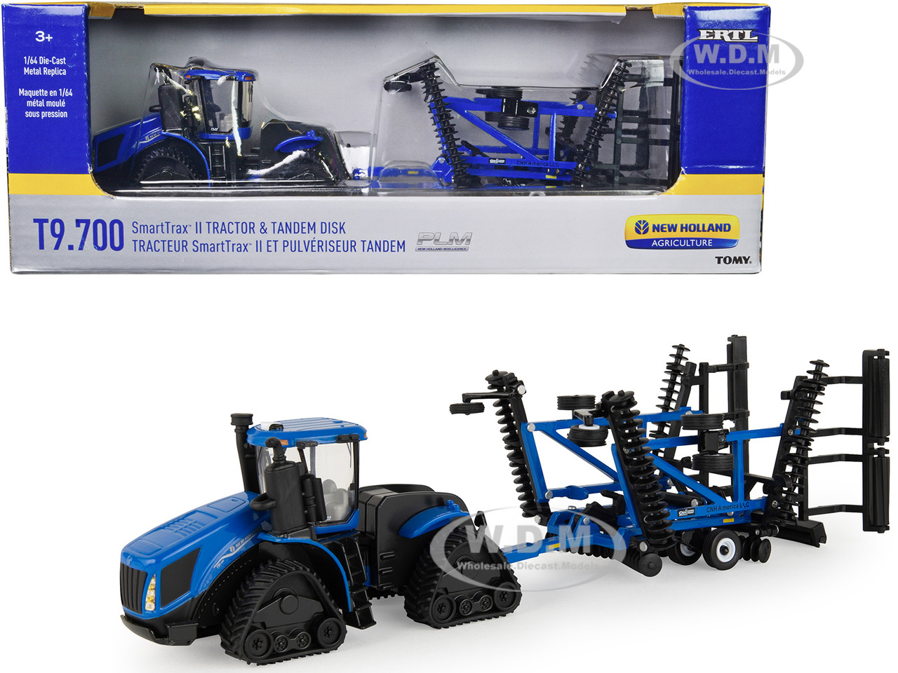 New Holland T9.700 SmartTrax II Tractor Blue with Tandem Disk Set of 2 pieces 1/64 Diecast Models by ERTL TOMY diecast model