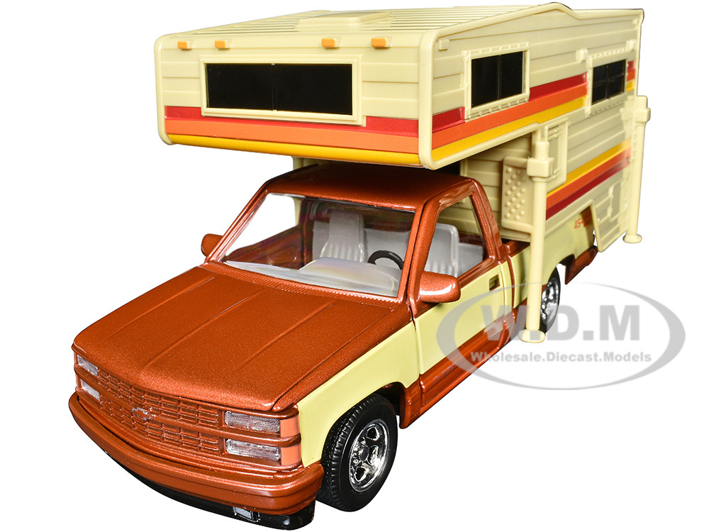1992 Chevrolet 454 SS Pickup Truck Copper Metallic with Beige Sides with Camper Shell "American Classics" Series 1/24 Diecast Model Car by Motormax diecast model