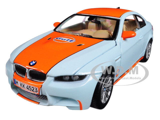 BMW M3 Coupe with "Gulf Oil" Livery Light Blue with Orange Stripe 1/24 Diecast Model Car by Motormax diecast model