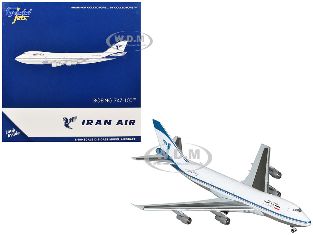 Boeing 747-100 Commercial Aircraft "Iran Air" (EP-IAM) White with Blue Stripes 1/400 Diecast Model Airplane by GeminiJets diecast model