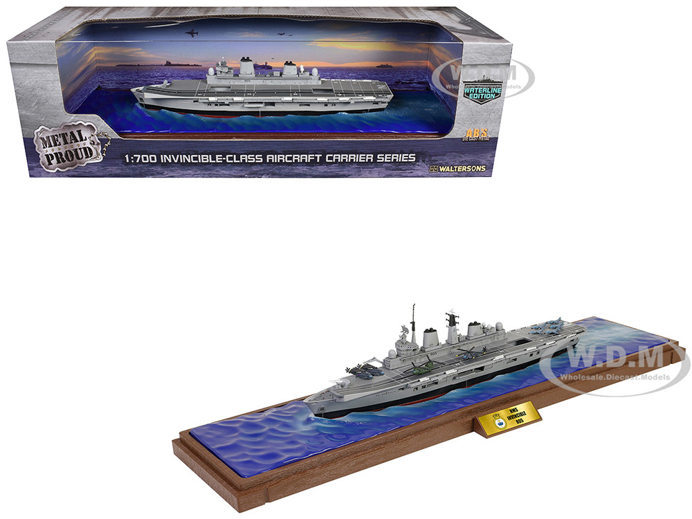 British HMS Invincible (R05) Aircraft Carrier Waterline Edition "Falklands War" (1982) British Royal Navy "Battleship" Series 1/700 Diecast Model by Metal Proud diecast model