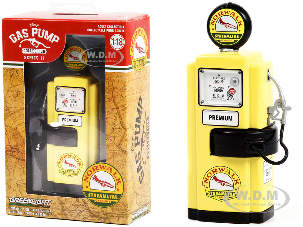 1948 Wayne 100-A Gas Pump "Norwalk Gasoline" Yellow and Black "Vintage Gas Pumps" Series 11 1/18 Diecast Replica by Greenlight diecast model