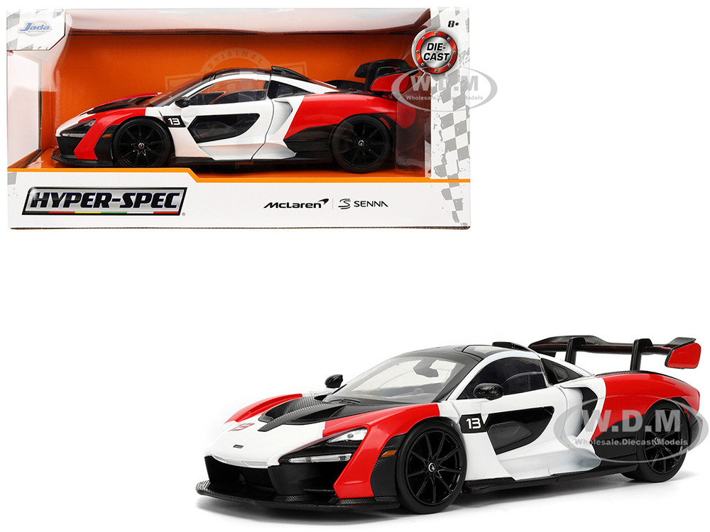 McLaren Senna Red and White with Carbon Hood and Top "HyperSpec" Series 1/24 Diecast Model Car by Jada diecast model