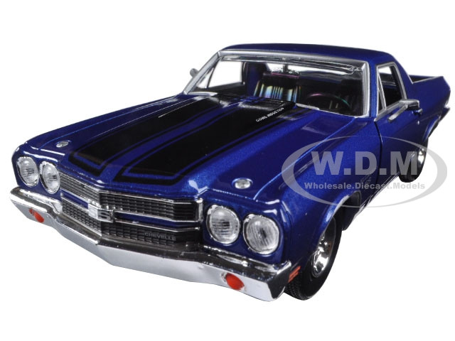 1970 Chevrolet El Camino SS 396 Dark Blue Metallic with Black Stripes 1/24 Diecast Model Car by Motormax diecast model