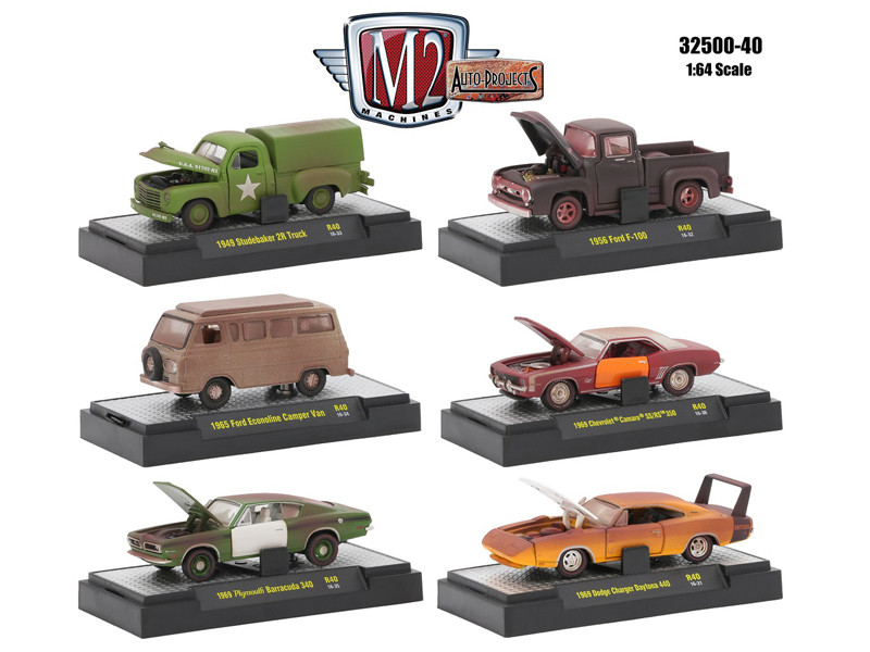 Auto Projects 6 Piece Set Release 40 IN DISPLAY CASES 1/64 Diecast Model Cars by M2 Machines diecast model