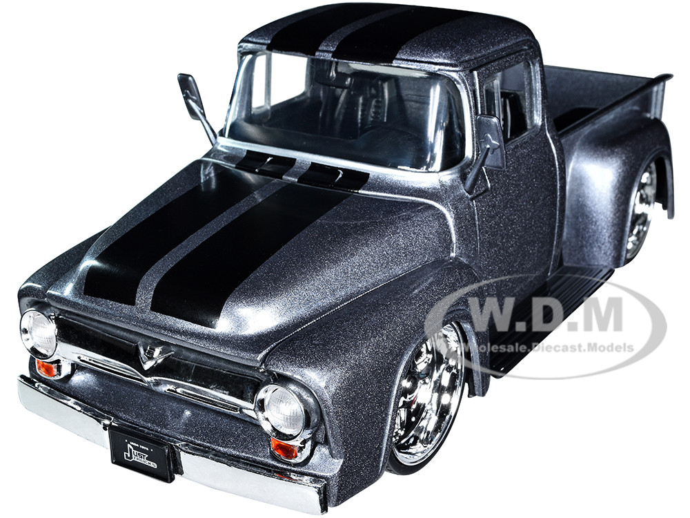 1956 Ford F-100 Pickup Truck Gray Metallic with Black Stripes "Just Trucks" Series 1/24 Diecast Model Car by Jada diecast model