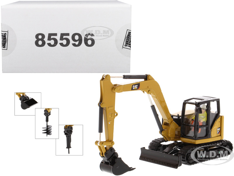 CAT Caterpillar 308 CR Next Generation Mini Hydraulic Excavator with Work Tools and Operator "High Line" Series 1/50 Diecast Model by Diecast Masters diecast model