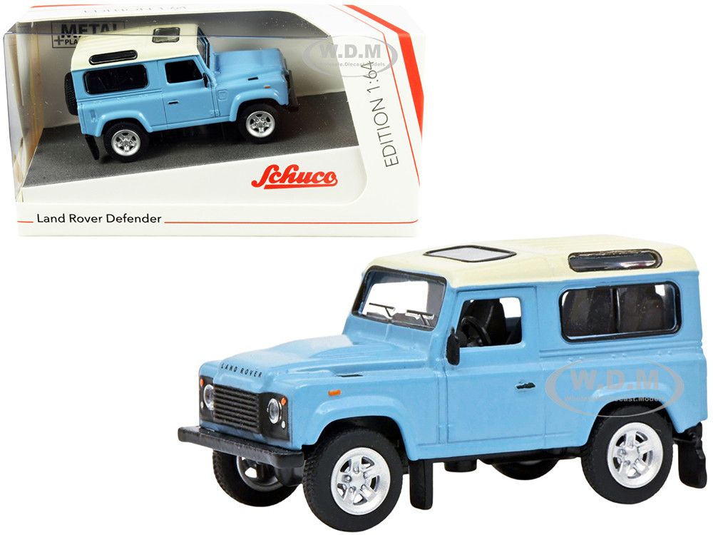 Land Rover Defender Light Blue with Cream Top 1/64 Diecast Model Car by Schuco diecast model
