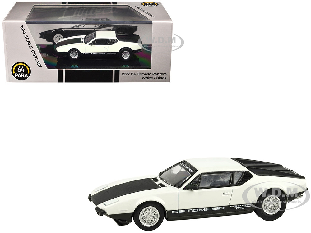 1972 De Tomaso Pantera White and Black 1/64 Diecast Model Car by Paragon Models diecast model