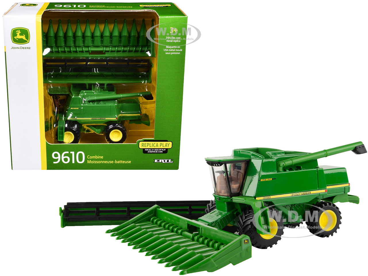 John Deere 9610 Combine with 12-Row Corn Head and Draper Grain Head Green "Replica Play" Series 1/64 Diecast Model by ERTL TOMY diecast model