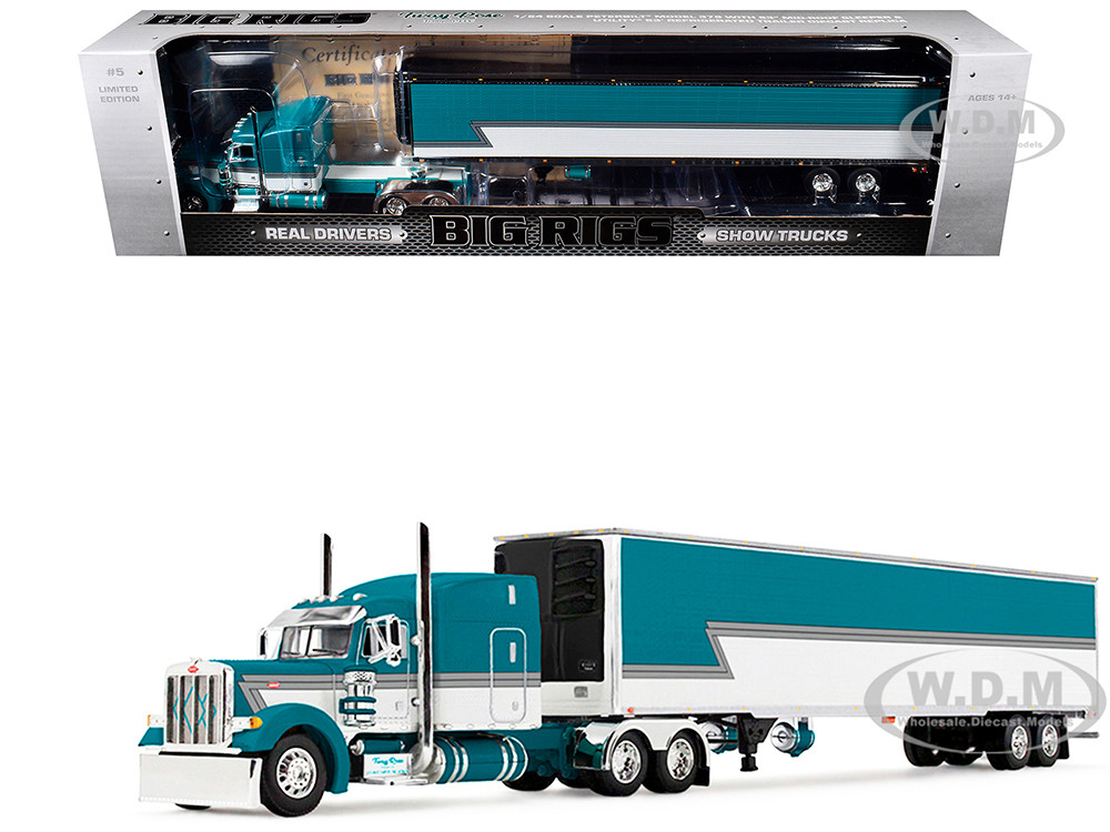 Peterbilt 379 with 63" Mid-Roof Sleeper and 53' Utility Trailer with Reefer "Tway Rose Transport" Teal and White with Stripes "Big Rigs" Series II #5 1/64 Diecast Model by DCP/First Gear diecast model