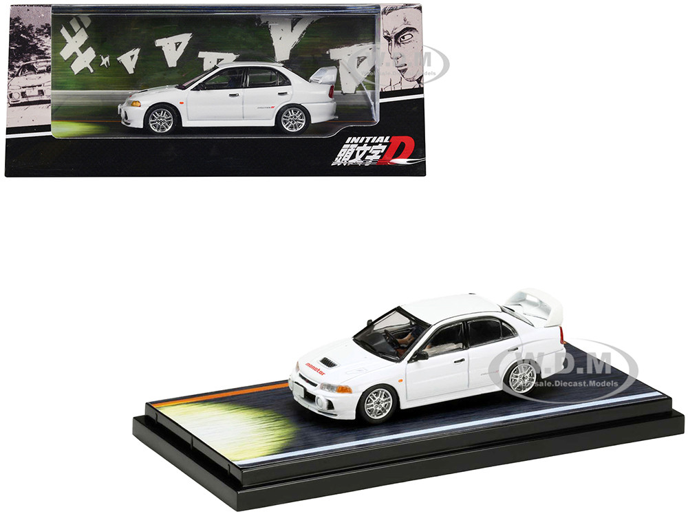 Mitsubishi Lancer RS Evolution IV RHD (Right Hand Drive) White "Monstar" with Seiji Iwaki Driver Figure "Initial D" (1995-2013) Manga 1/64 Diecast Model Car by Hobby Japan diecast model