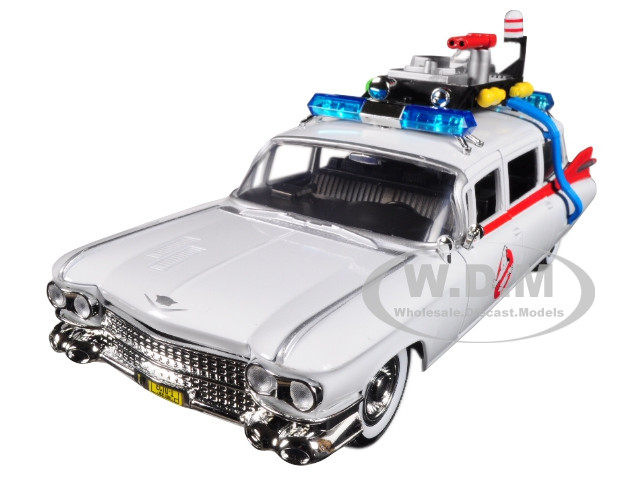 1959 Cadillac Ambulance Ecto-1 White "Ghostbusters" Movie "Hollywood Rides" Series 1/24 Diecast Model Car by Jada diecast model