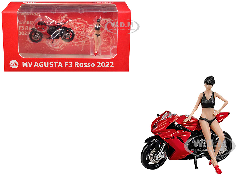 2022 MV Agusta F3 Rosso Motorcycle Red with Figure 1/64 Diecast Model by CM Model diecast model