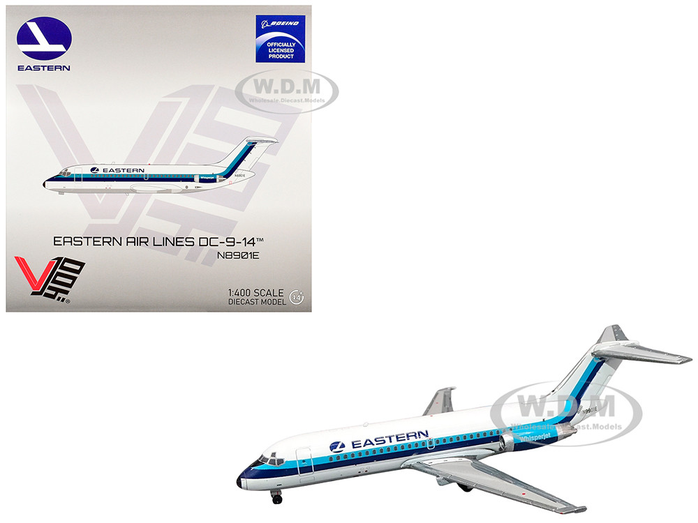 McDonnell Douglas DC-9-14 Commercial Aircraft "Eastern Air Lines" (N8901E) White with Blue Stripes 1/400 Diecast Model Airplane by V1:400 diecast model