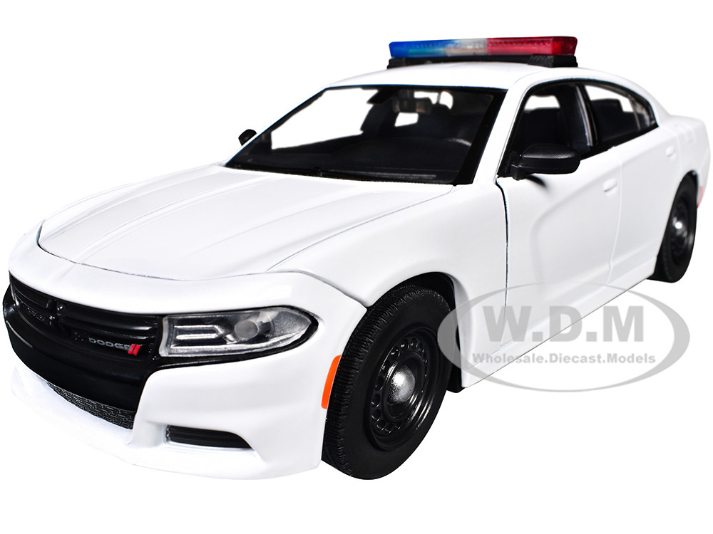 2023 Dodge Charger Pursuit Police Car Unmarked White with Flashing Light Bar, Front and Rear Lights and 2 Sounds "Builder's Kit" 1/24 Diecast Model Car by Motormax diecast model