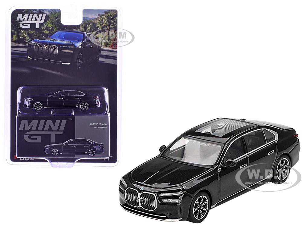 BMW i7 xDrive60 Black Sapphire Limited Edition 1/64 Diecast Model Car by Mini GT diecast model