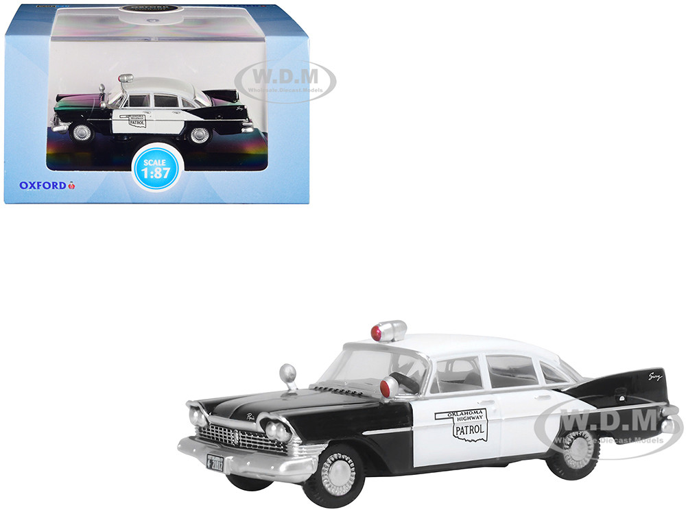 1959 Plymouth Savoy Black and White "Oklahoma Highway Patrol" 1/87 (HO) Scale Diecast Model Car by Oxford Diecast diecast model