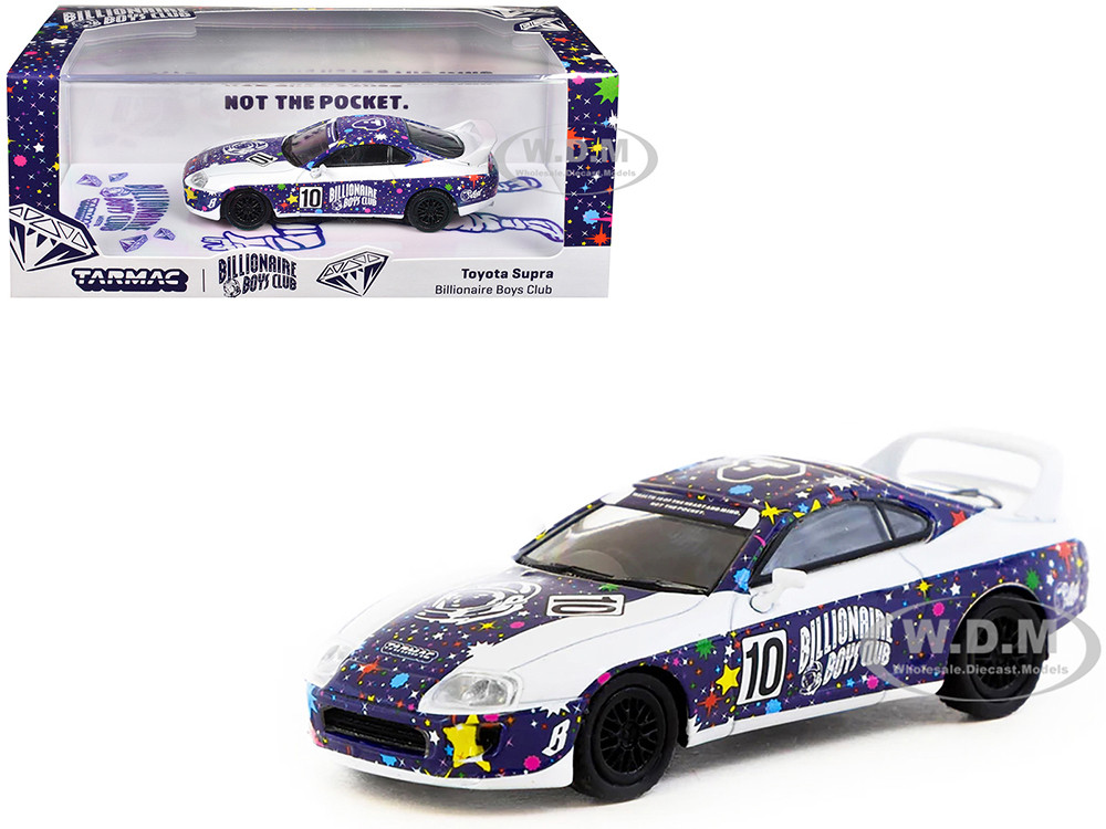 Toyota Supra RHD (Right Hand Drive) #10 "Billionaire Boys Club" Purple and White with Graphics "Hobby64" Series 1/64 Diecast Model Car by Tarmac Works diecast model
