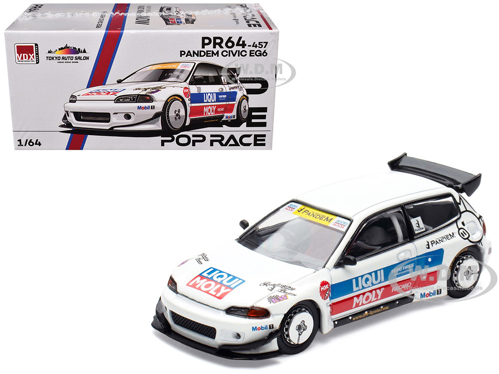 Pandem Civic EG6 RHD (Right Hand Drive) White with Stripes and Graphics "VDX - Tokyo Auto Salon Hong Kong 2025" Special Edition 1/64 Diecast Model Car by Pop Race diecast model
