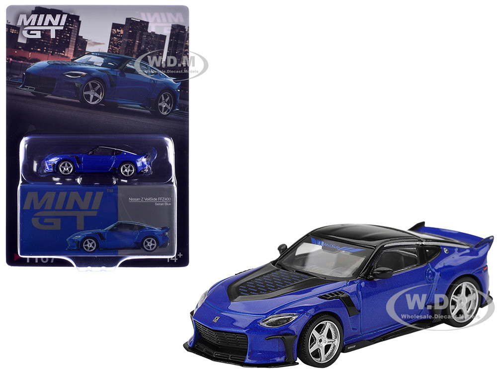 Nissan Z VeilSide FFZ400 Seiran Blue Metallic with Black Top Limited Edition 1/64 Diecast Model Car by Mini GT diecast model