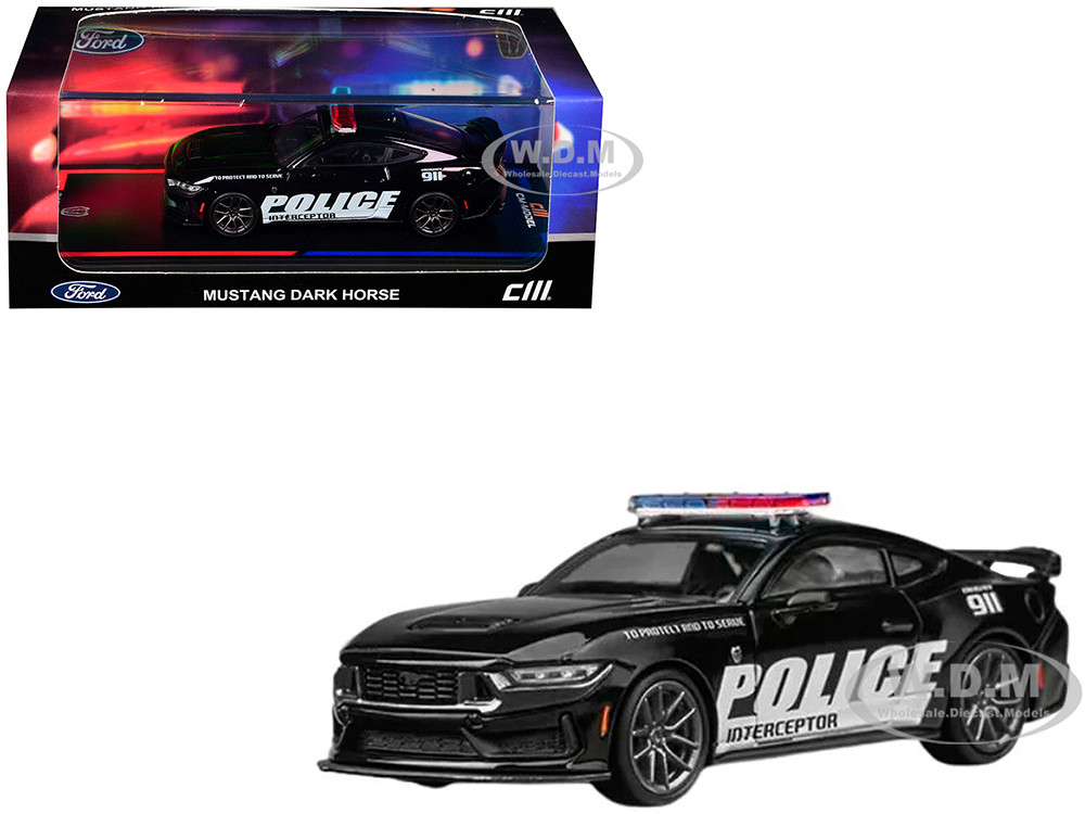 Ford Mustang Dark Horse "Police Interceptor" Black 1/64 Diecast Model Car by CM Model diecast model
