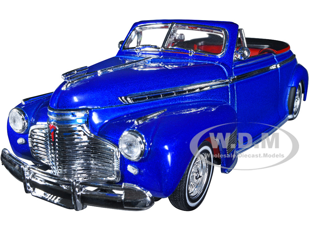 1941 Chevrolet Special Deluxe Convertible Candy Blue Metallic with Red Interior "Low Rider Collection" 1/24 Diecast Model Car by Welly diecast model