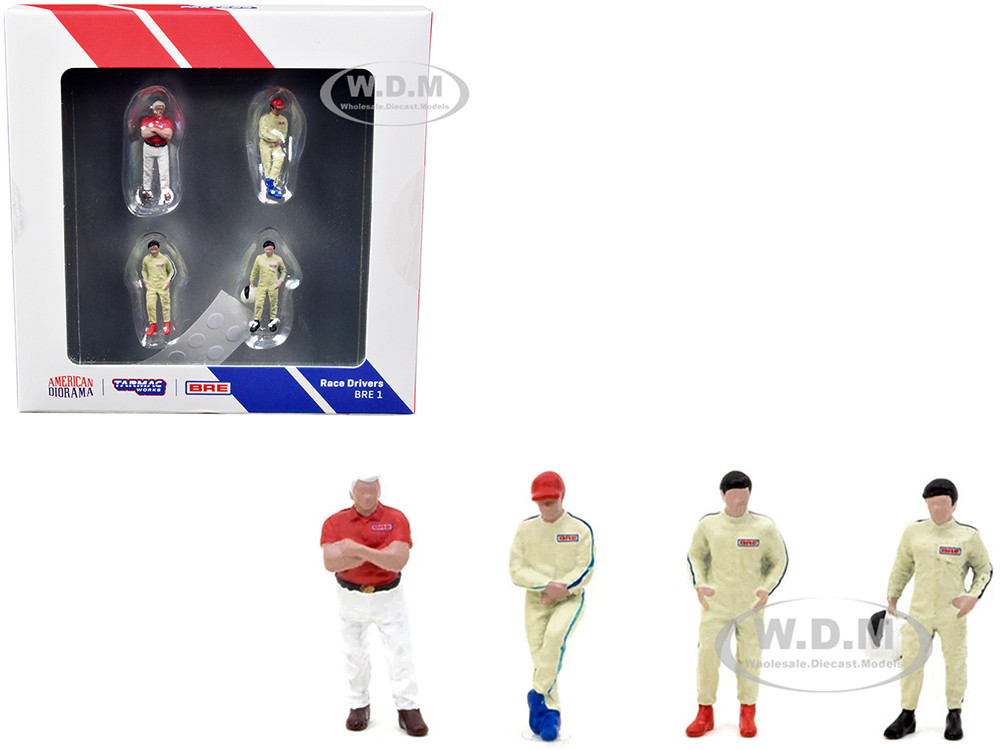 "Race Drivers" 4 Piece Diecast Figure Set "BRE" for 1/64 Scale Models by Tarmac Works & American Diorama diecast model
