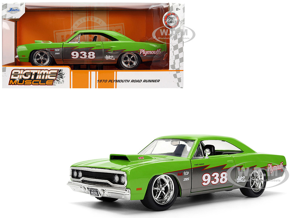 1970 Plymouth Road Runner #938 Green and Gray Metallic "Bigtime Muscle" Series 1/24 Diecast Model Car by Jada diecast model