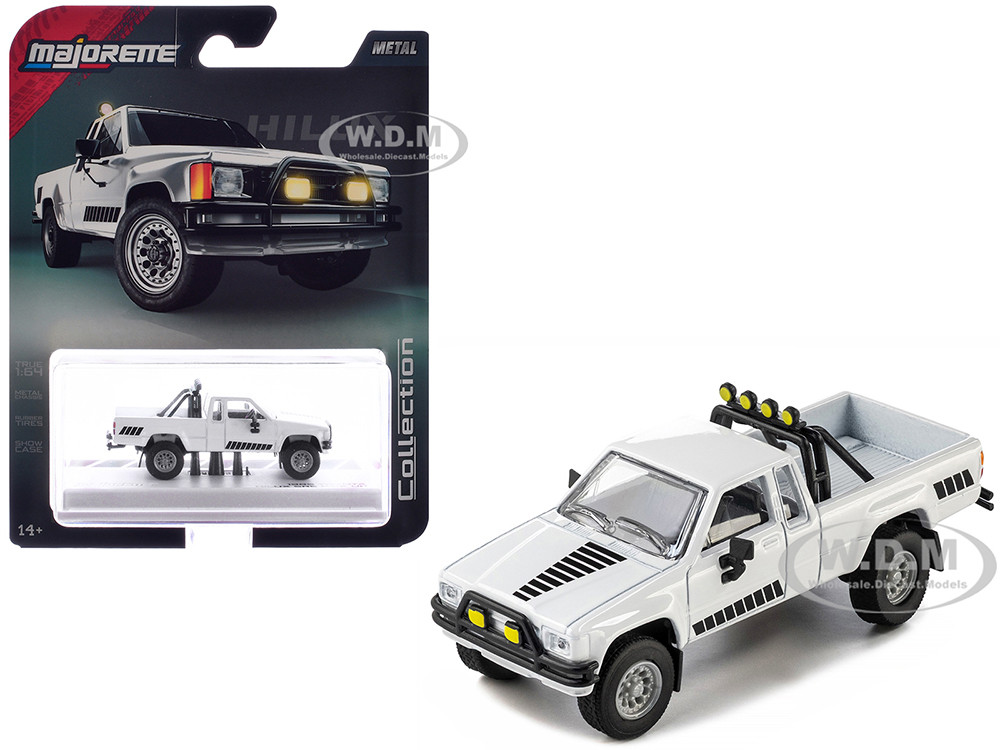 1985 Toyota Hilux SR5 Pickup Truck White with Black Graphics "Collection" Series 1/64 Diecast Model Car by Majorette diecast model